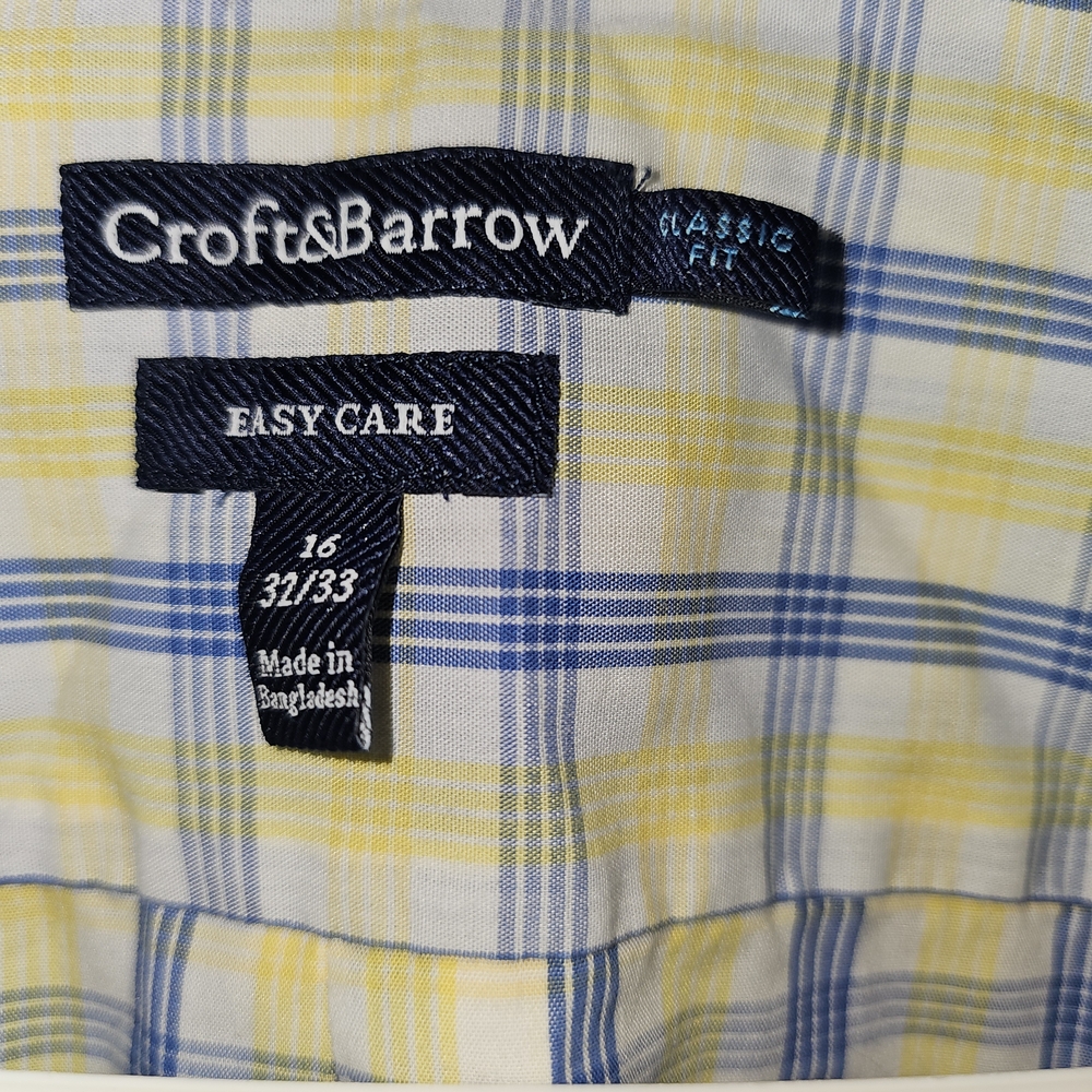 Croft & Barrow Men's L/S Blue and Yellow Checkered Button Down Shirt Sz 32/33